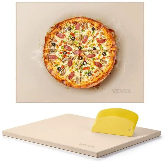 Main image of VEVOR Pizza Stone, 15 x 12 in Rectangular Cordierite Pizza Stone, Extra Large Baking-Stone with Scraper, 0.6 in Thick Heat-Resistant Cordierite, for Kitchen Oven, Baking Bread & Pizzas, BBQ Grilling