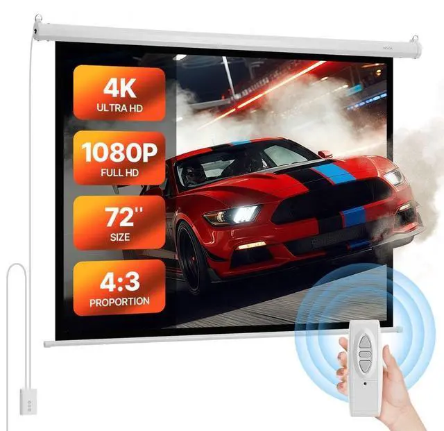 Main image of VEVOR Motorized Projector Screen, 72 inch 4:3 1080 HD Electric Projection Screen, Wall Mounted Projection Dispaly Projector with Remote Control, Automatic Movie Screen for Family Home Office Theater