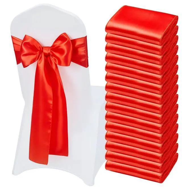Main image of VEVOR Satin Chair Sashes Bows, 50PCS Chair Ribbon Ties Back Sash, 7 x 108 inch, Red Wedding Reception Decoration, for Wedding Ceremony Baby Shower Party Events Banquet Chair Cover Decoration