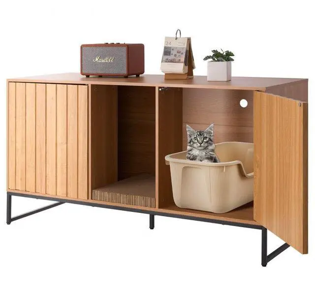 Main image of VEVOR Cat Litter Box Enclosure Furniture, 47.2 in Hidden Litter Box Cabinet with Scratch Pad & Storage, Waterproof Cat Washroom End Table Cat House, Fit Most of Litterbox, for Bedroom Living Room