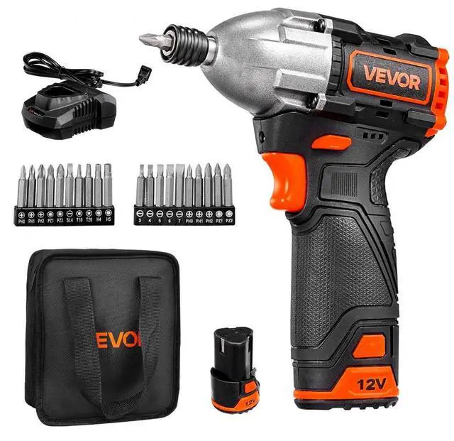 Main image of VEVOR Impact Driver, 1/4 Inch, 3000 RPM Max Speed, 12 V Brushless Motor, Electric Cordless Impact Driver Kit with Battery and Charger, 20 Bits, LED Work Light, for Furniture, Electrical, Home Repairs