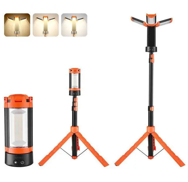 Main image of VEVOR LED Work Light with Stand, 10Ah, Rechargeable Cordless Camping Light, with 3 Lamp Heads, Detachable Tripod Stand, 2200 Lumens 3000K-6500K Dimmable, Portable Construction Lighting for Job Site