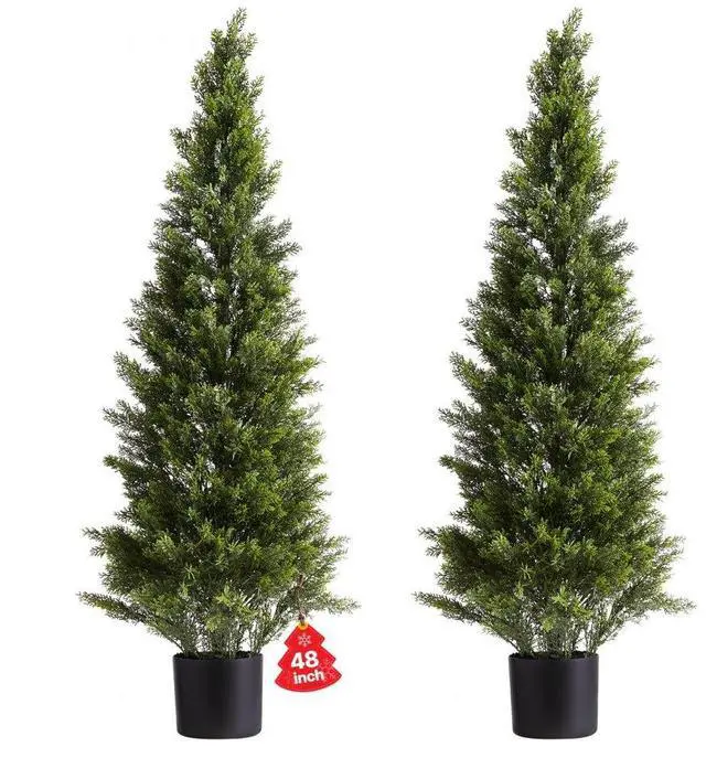 Main image of VEVOR Artificial Topiary Cedar Trees, 48 inch 2 Set Faux Pine Shrubs Plants, Fake Silk Tree Look Real, Easy Assembly for Decor Front Porch Outdoor Patio Garden Balcony Backyard Indoor Office