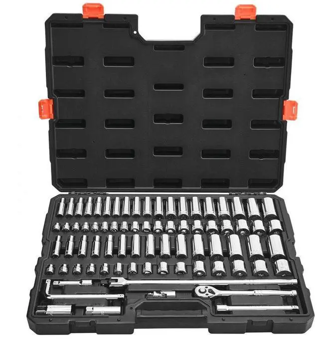 Main image of VEVOR Socket Set, 76 Pieces, 3/8 inch Drive Socket and Ratchet Set, SAE and Metric, Deep and Shallow, Mechanic Tool Kit with Accessories and Storage Case, CR-V Alloy Steel, for Automotive Repair
