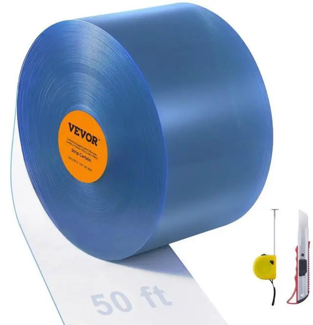 Main image of VEVOR Clear PVC Strip Curtain, 50 ft Length x 8 in Width, Plastic Door Strip Bulk Roll, Walk in Freezer Cooler Curtain Strips for Doorways of Supermarket, Garage, Warehouse, Barn, Pet Animal House