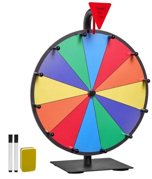 VEVOR 12 in Spinning Prize Wheel, 12 Slots Spinning Wheel with Stand, Tabletop Win Fortune Roulette with a Dry Erase and 2 Markers, 6 Colors, Easy Assembly, for Party Pub Trade Show Carnival Events
