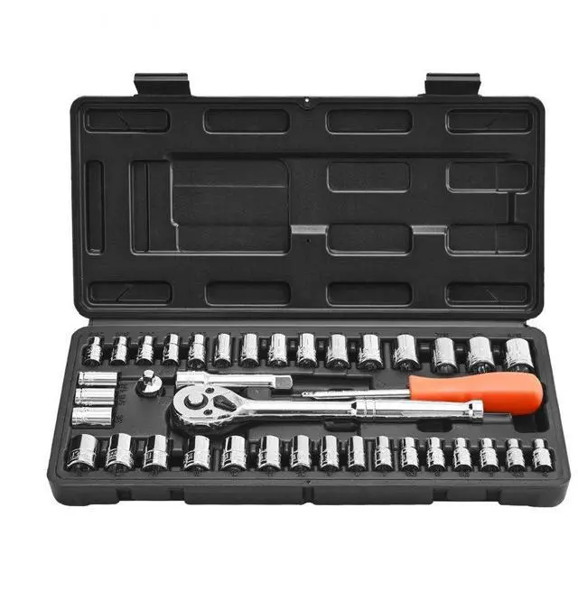 Main image of VEVOR Socket Set, 39 Pieces, 3/8 & 1/4 inch Drive Socket and Ratchet Set, SAE and Metric Size, Mechanic Tool Kit with Ratchet Wrench, Accessories, Storage Case, CR-V Alloy Steel, for Automotive Repair