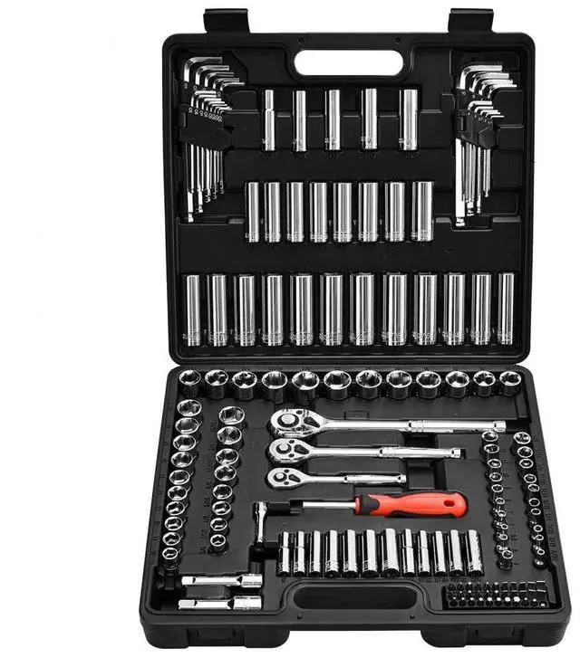 Main image of VEVOR Socket Set, 149 Pieces, 3/8 & 1/4 & 1/2 inch Drive Socket and Ratchet Set, SAE and Metric, Deep and Shallow, Mechanic Tool Kit with Bits, Accessories, Storage Case, CR-V Alloy Steel, for Repair