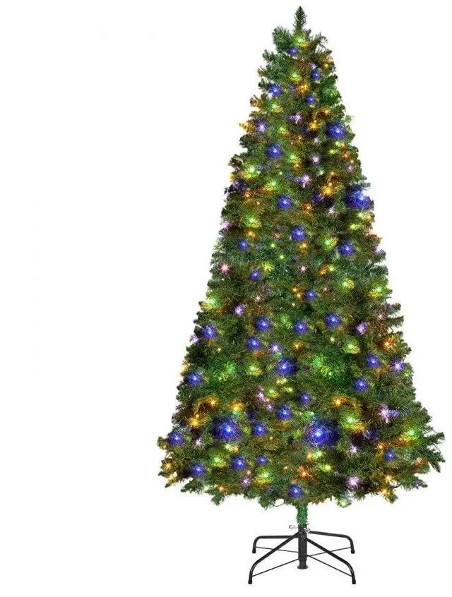 VEVOR Christmas Tree, 6ft Prelit Artificial Xmas Tree, Full Holiday Decor Trees with 330 Colorful LED Lights, 11 Lighting Modes, 1250 Branch Tips & Sturdy Metal Base for Home Party Office Decoration