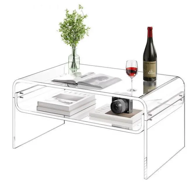 Main image of VEVOR Acrylic Coffee Table, 2 Tiers Center Table with Storage Shelf, Modern Rectangle Acrylic Coffee Desk, Ideal for Dining Room, Kitchen Island, Restaurant, Office, 19.7 x 31.5 x 15 in (Clear)