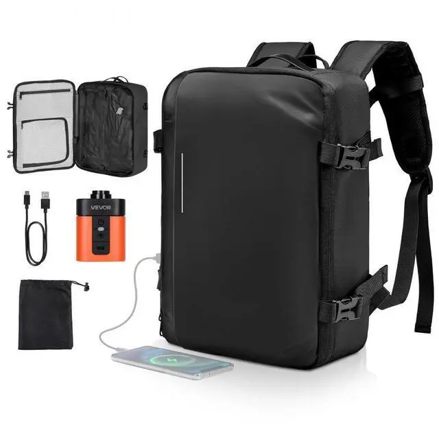 Main image of VEVOR Vacuum Travel Backpack, 35L, Vacuum Seal Compression Travel Backpack with Air Pump, Multiple Pockets & Compartments, Water-Resistant Carry-On Suitcase Luggage, Casual Personal Item Bag, Black