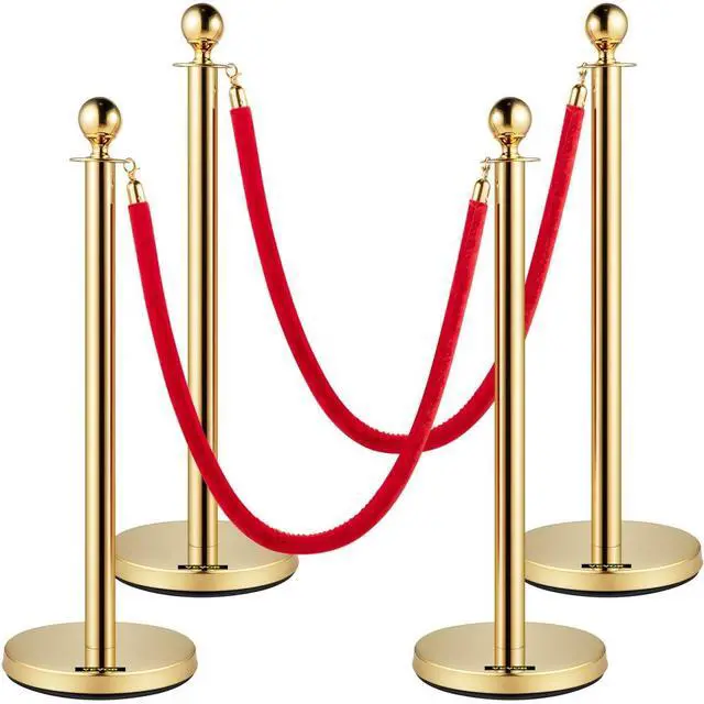 Alt view image 2 of 2 - VEVOR Velvet Ropes and Posts, 5 ft/1.5 m Red Rope, Stainless Steel Gold Stanchion with Ball Top, Red Crowd Control Barrier for Theaters, Party, Wedding, Exhibition, Ticket Offices 4 packSets