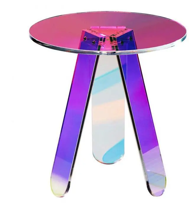 Main image of VEVOR Round Iridescent Side Table, Acrylic End Table, Clear Rainbow Acrylic Coffee Table for Drink, Food, Snack  in Living Room, Bedroom, and Study