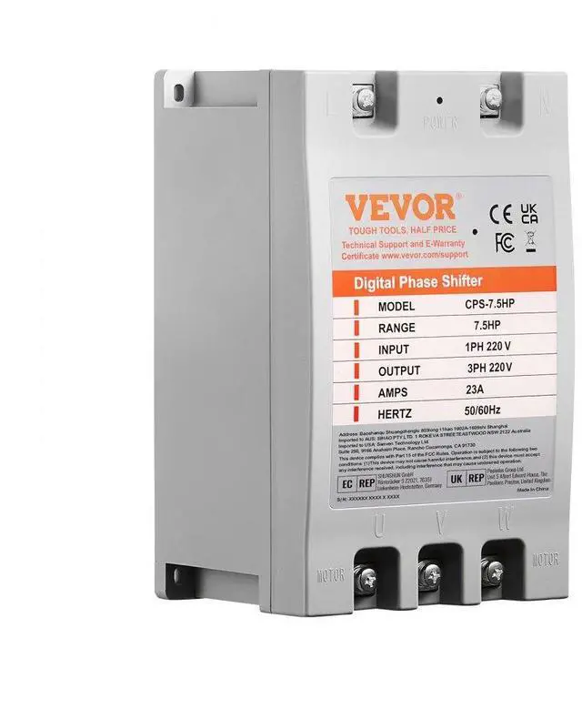 Main image of VEVOR 3 Phase Converter- 7.5HP 23A 220V Single Phase to 3 Phase Converter, Digital Phase Shifter for Residential & Light Commercial Use, 220V Input/Output (One DPS Must Be  on One Motor Only)