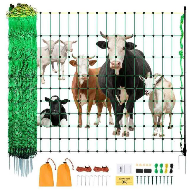 Main image of VEVOR Electric Fence Netting, 42 in (H) x 164 ft (L), PE Net Fencing with Posts & Double-Spiked Stakes, Utility Portable Electric Fence for Pigs, Cows, Sheep, Deer,  in Backyards, Farms, Ranches