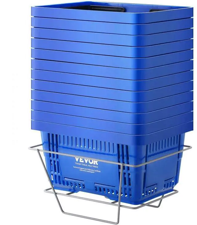 Main image of VEVOR Shopping Basket, Set of 12, 24L Durable Plastic Grocery Basket with Handle and Stand, 16.73 x 11.61 x 8.86 inch Portable Shop Basket Bulk  for Retail Store Supermarket Grocery Shopping, Blue
