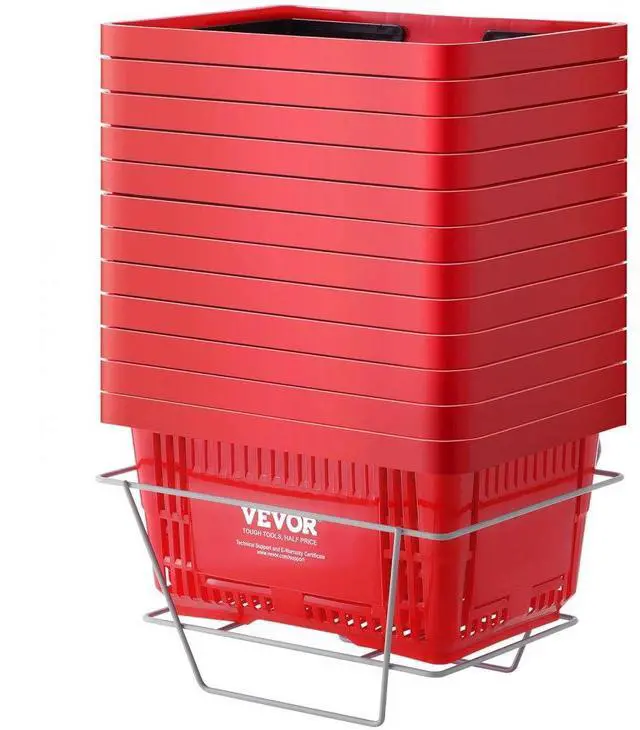 Main image of VEVOR Shopping Basket, Set of 12, 24L Durable Plastic Grocery Basket with Handle and Stand, 16.73 x 11.61 x 8.86 inch Portable Shop Basket Bulk  for Retail Store Supermarket Grocery Shopping, Red