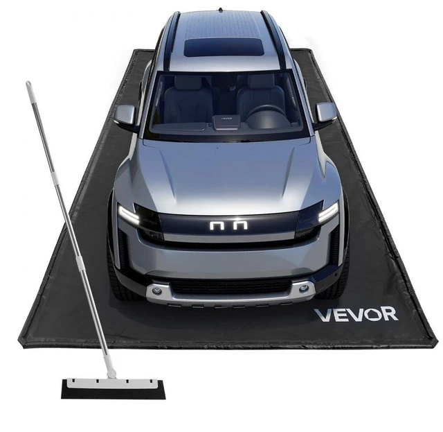 Main image of Containment Mat, 7 ft 9 in x 16 ft, Non-Slip PVC Garage Floor Mat with a Cleaning Squeegee, Heavy Duty Durable Waterproof Containment Protection from Snow, Rain and Mud for Cars Parking, Black