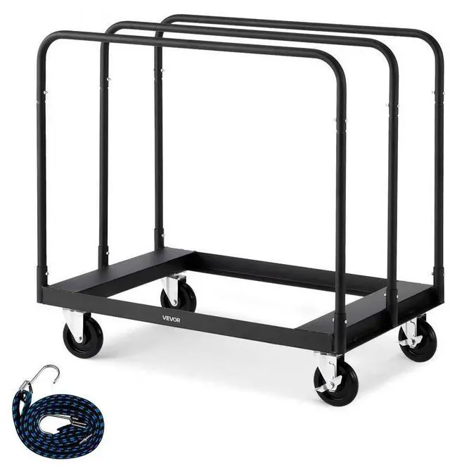 Main image of VEVOR Drywall Cart Dolly, 1800 lbs Load Capacity, Steel Panel Truck Cart with 5 inch Swivel Casters, Lumber Drywall Dolly with with Tie-Down Strap & 3 Side Handrails for Factory, Warehouse, Garage