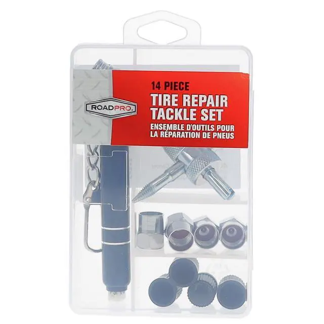 Alt view image 5 of 7 - RoadPro Tire Repair Tackle Set  23TR001 4-Way Tire Valve Tool Valve Stem Core Replacement 14-Piece Kit