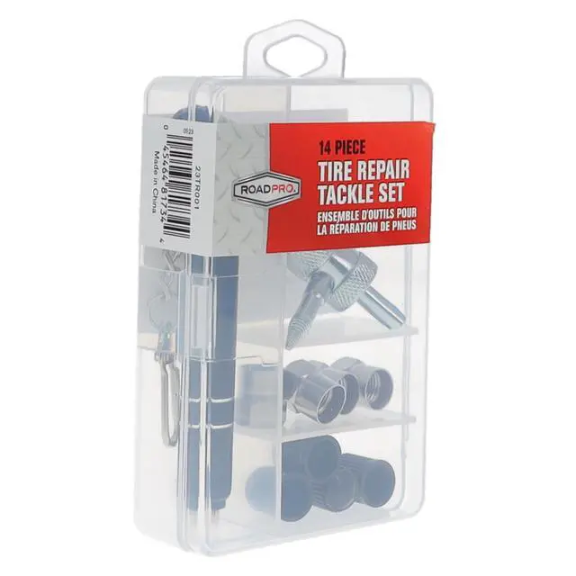 Alt view image 6 of 7 - RoadPro Tire Repair Tackle Set  23TR001 4-Way Tire Valve Tool Valve Stem Core Replacement 14-Piece Kit