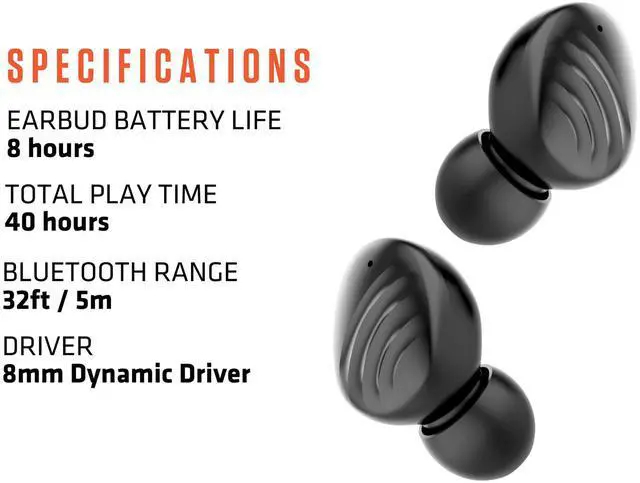 Alt view image 4 of 7 - Wicked Audio WITW4550 Mojo 700 True Wireless Bluetooth Earbuds Clear Call Mics Long Battery Life Custom EQ Modes GPS Locator-Black