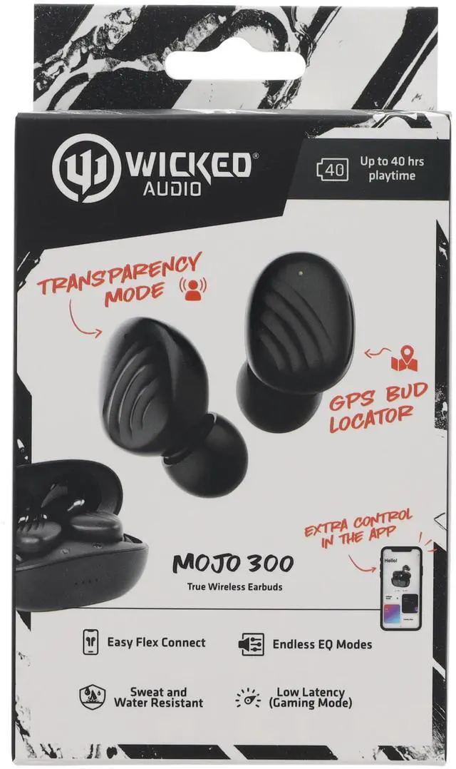Alt view image 6 of 7 - Wicked Audio WITW4550 Mojo 700 True Wireless Bluetooth Earbuds Clear Call Mics Long Battery Life Custom EQ Modes GPS Locator-Black