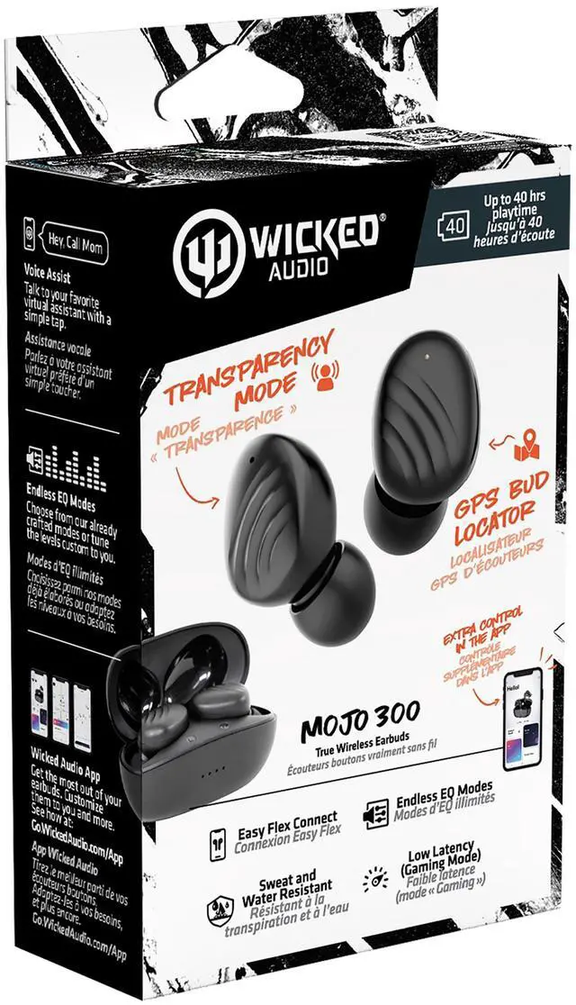Alt view image 7 of 7 - Wicked Audio WITW4550 Mojo 700 True Wireless Bluetooth Earbuds Clear Call Mics Long Battery Life Custom EQ Modes GPS Locator-Black