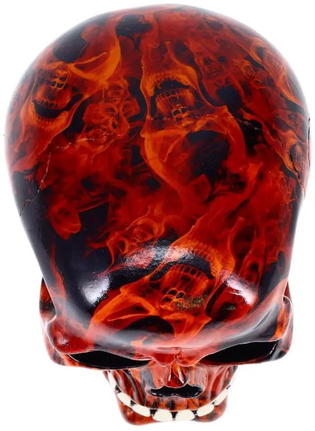 Alt view image 9 of 9 - Resin Flame Skull Orange Day of the Dead Skull P754923 - Ghost Rider Halloween Decoration Gothic DOD Skeleton Head Dia de los Muertos - Orange