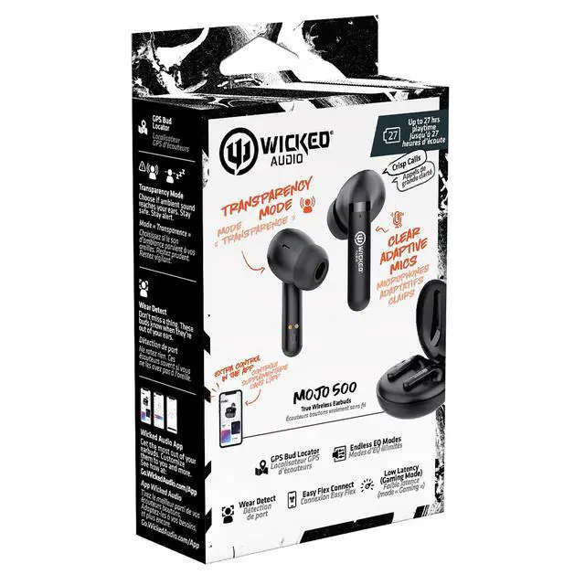 Alt view image 6 of 7 - Wicked Audio MWITW4650 Mojo 500 True Wireless Bluetooth Earbuds Clear Call Mics Long Battery Life Custom EQ Modes GPS Locator-Black
