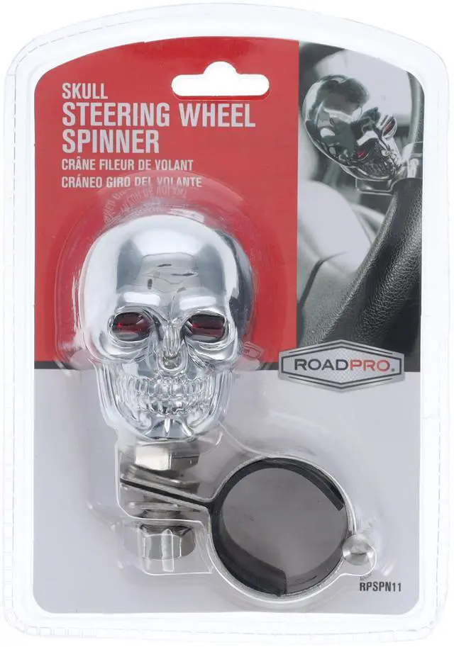Alt view image 6 of 7 - RoadPro RPSPN11 Steering Wheel Spinner Skull Adjustable Fit Brodie Knob for Cars Trucks Semis Tractors Lawn Mower-Silver