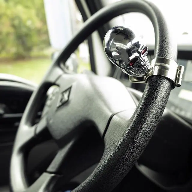 Alt view image 4 of 7 - RoadPro RPSPN11 Steering Wheel Spinner Skull Adjustable Fit Brodie Knob for Cars Trucks Semis Tractors Lawn Mower-Silver