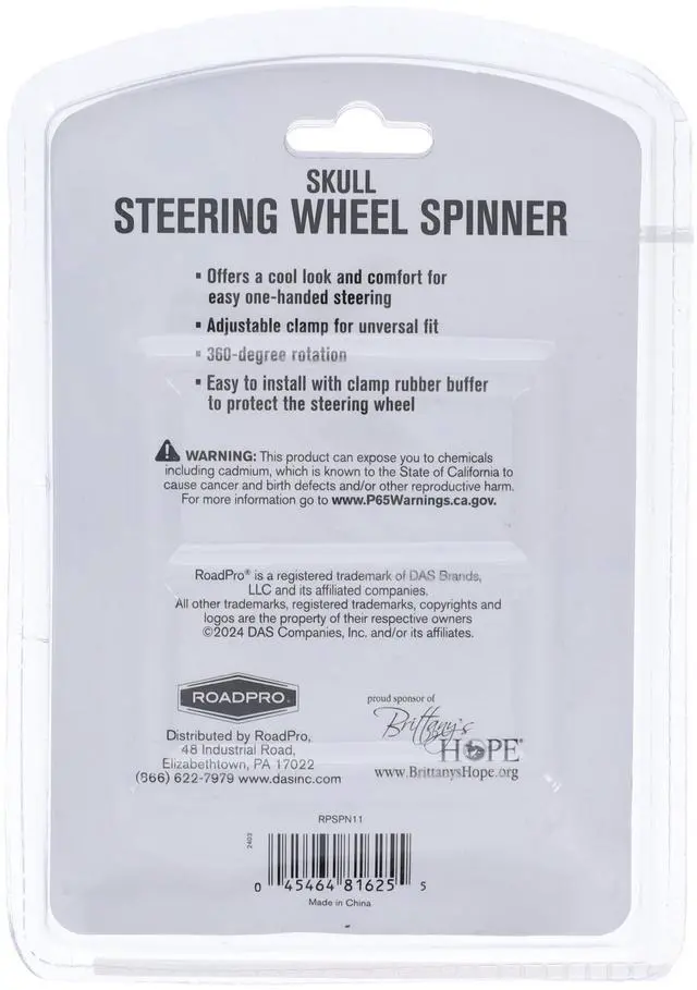 Alt view image 7 of 7 - RoadPro RPSPN11 Steering Wheel Spinner Skull Adjustable Fit Brodie Knob for Cars Trucks Semis Tractors Lawn Mower-Silver