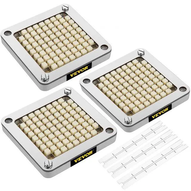 Alt view image 3 of 3 - VEVOR Replacement Chopper Blade, 3/8 inch, 3 PCS French Fry Blade Assembly with 6 Extra Knives, Stainless Steel Dicer Parts and Push Block for Cutting Potatoes Carrots Onions Cucumbers Mushrooms