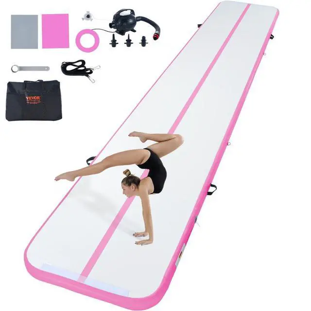 Alt view image 2 of 2 - VEVOR Gymnastics Air Mat, 4 inch Thickness Inflatable Gymnastics Tumbling Mat, Tumble Track with Electric Pump, Training Mats for Home Use/Gym/Yoga/Cheerleading/Beach/Park/Water, 20 ft, Pink