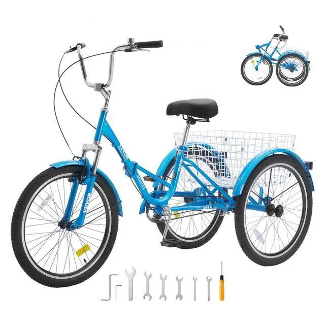 Alt view image 3 of 3 - VEVOR Folding Adult Tricycle, 24-Inch Adult Folding Trikes, Carbon Steel 3 Wheel Cruiser Bike with Large Basket & Adjustable Seat, Shopping Picnic Foldable Tricycles for Women, Men, Seniors (Blue)