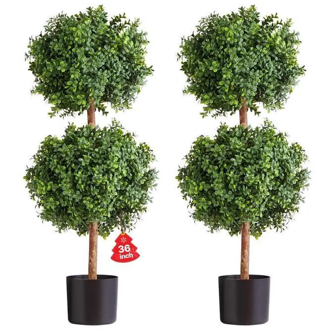 Main image of VEVOR Artificial Topiary Boxwood Double Ball, 2 Set 36 inch Faux Boxwood Plant Balls, Fake Silk Tree Look Real, Easy Assembly for Decor Front Porch Outdoor Patio Garden Balcony Backyard Indoor