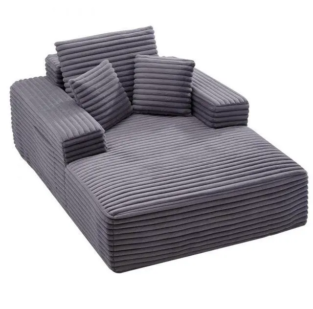 Main image of VEVOR Chaise Lounge Chair, 54 in Boneless Chaise Lounge Indoor, Modern Upholstered Oversized Reading Chair with Throw Pillows & Armrests, Sofa Couch Deep Seat Sleeper for Living Room, Bedroom, Grey