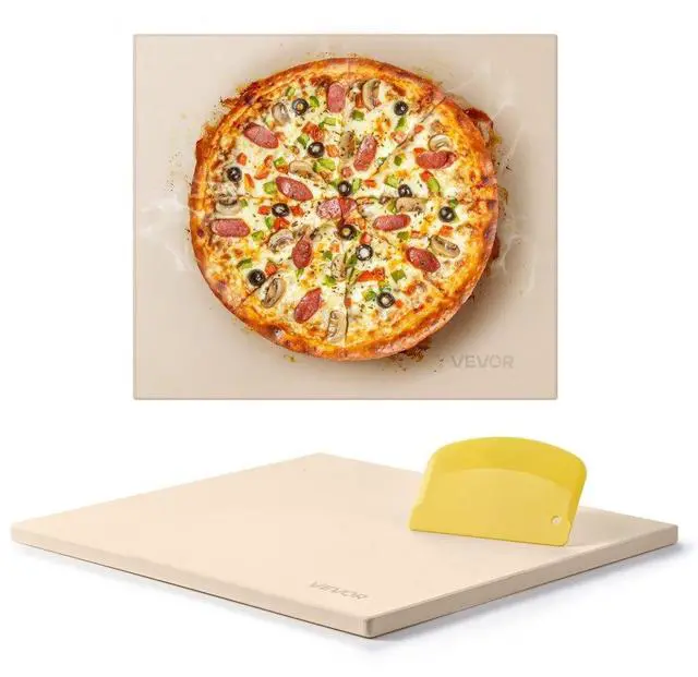 Main image of VEVOR Pizza Stone, 16 x 14 x 0.6 Inch Rectangular Cordierite Pizza Stone, Large Baking-Stone with Scraper, 1450 Heat-Resistant Cordierite Cooking Stones for Kitchen Bake Oven, BBQ Grilling