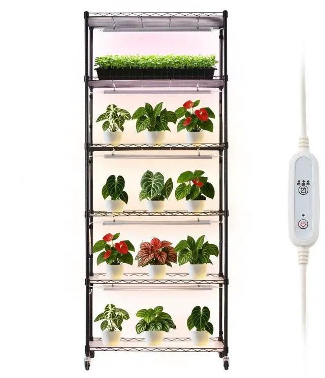 Main image of VEVOR Plant Shelf with Grow Light, 6-Tier Indoor Plant Stand, 71in Tall Plants Display Rack with Wheels & 4/9/14H Timer, 150W 3-Color Full Spectrum Grow Lights, Flower Pot Holder for Seed Starting