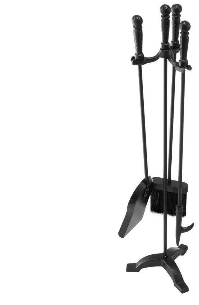 Main image of VEVOR Fireplace Tool Set, 4 PCS Fire Tool Set and Holder with Three-Prong Stand, Ash Shovel, Brush, Fire Place Poker, Wrought Iron Fireplace Accessories for Campfire Indoor/Outdoor, Black