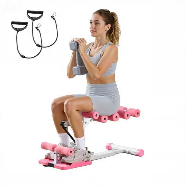 Main image of VEVOR Deep Squat Machine, Adjustable Glutes Trainer Machine with 3 High-Strength Resistance Bands, Folding Core Leg & Glutes Exercise Trainer, Push Up Workout Equipment at Home Gym, Pink + White