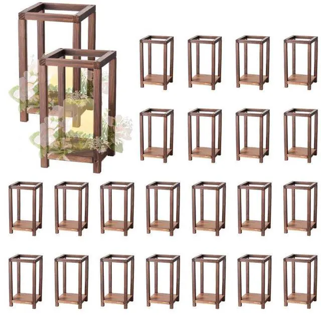 Main image of VEVOR 24 Pcs Wooden Wedding Lantern, Cedar Wood and Plastic Wooden Lantern Candle Holder, Rustic Decorative Home Centerpiece Ideal for Wedding Table Party Farmhouse Indoor Decor, Brown