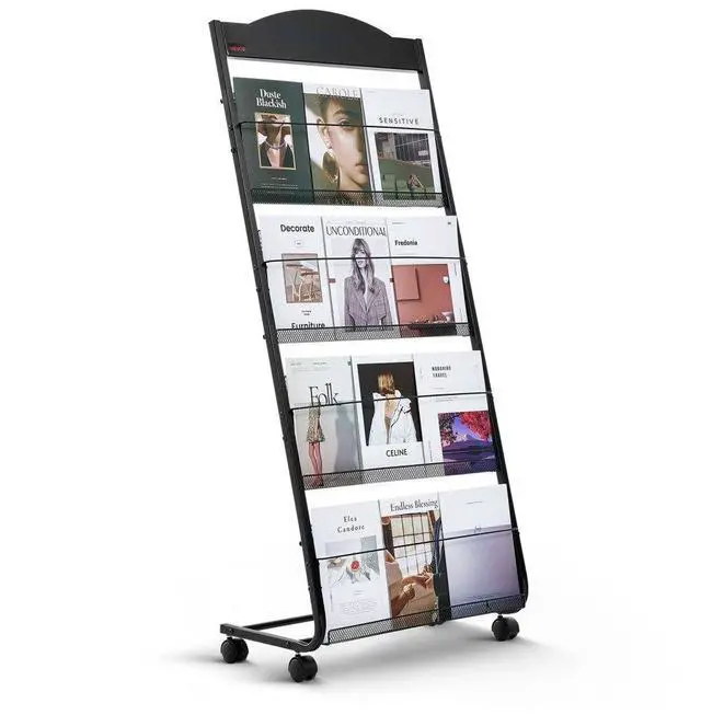 Main image of VEVOR Brochure Display Rack, 4-Tier Magazine Literature Display Stand with Wheels, Movable Floor Standing Magazine Rack, Heavy Duty Newspaper Catalog Holders for Shop Exhibitions Office Craft Fairs