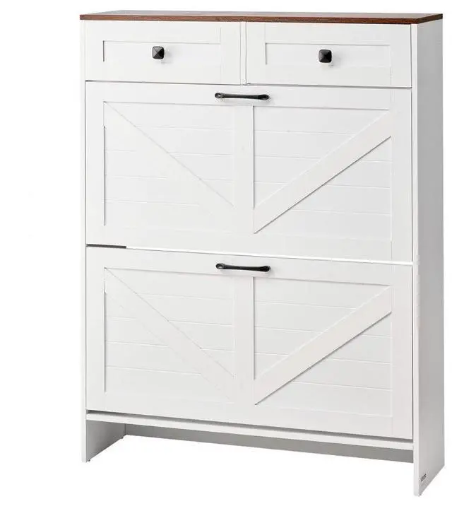 Main image of VEVOR Shoe Cabinet with 2 Flip Drawers, Farmhouse Shoes Storage Cabinet with 2 Drawers and Anti-Tipping Device, Freestanding Shoe Organizer Ideal for Entryway, Hallway, Bedroom, Living Room, White