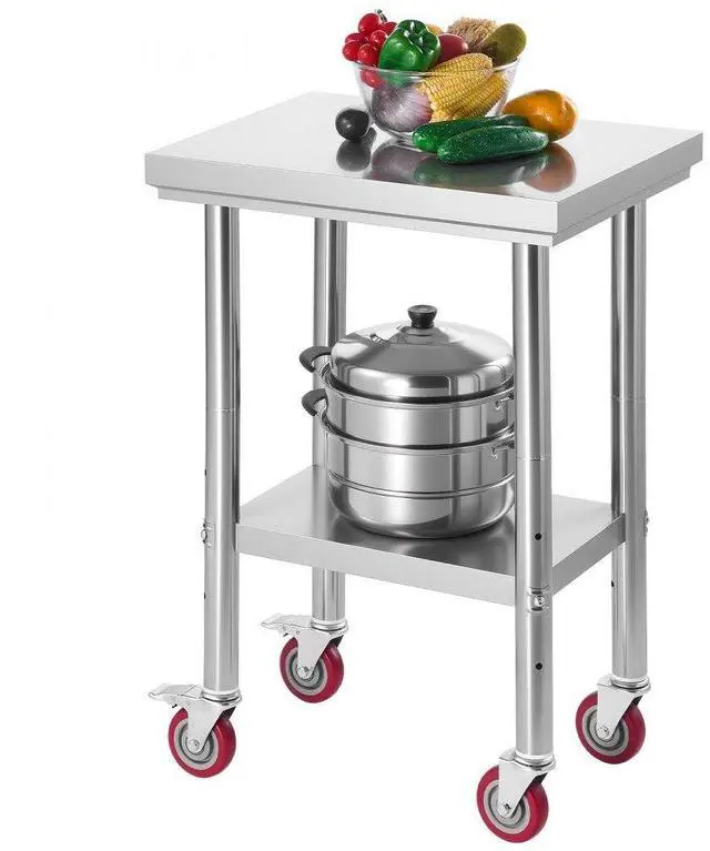 Main image of VEVOR Stainless Steel Table, 24 x 18 Inches Food Prep Worktable with Wheels, Kitchen Prep Table with Adjustable Undershelf Workstations for Commercial Kitchen, Restaurant, Hotel and Garage, Outdoor