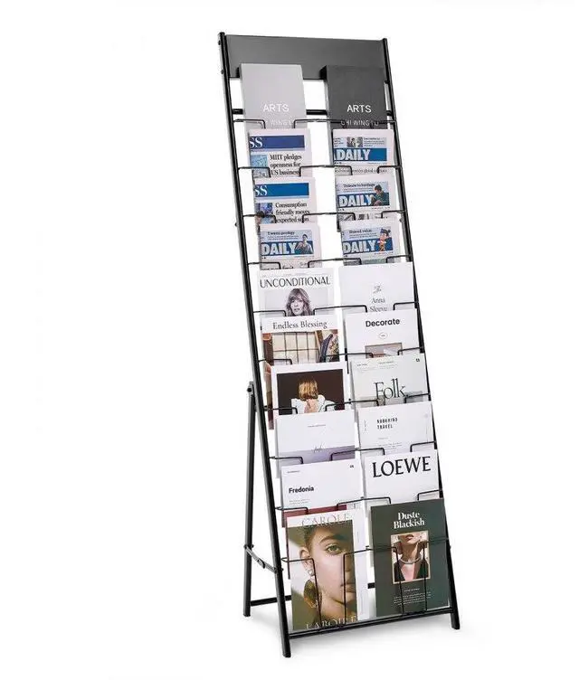 Main image of VEVOR Brochure Display Rack, 20 Pockets Magazine Literature Display Stand, Portable Floor Standing Magazine Rack, Metal Newspaper Catalog Holders for Shop, Exhibitions, Office, Trade Show, Black