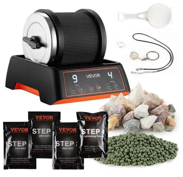 Main image of VEVOR Rock Tumbler Kit, 2 lbs Rock Polishing Kit, 4 Speed Settings 9-Day Polishing Timer Stone Polishing Kit, Rock Polisher with Rough Gemstones and Polishing Grits, Rock Polisher for Adults Kids
