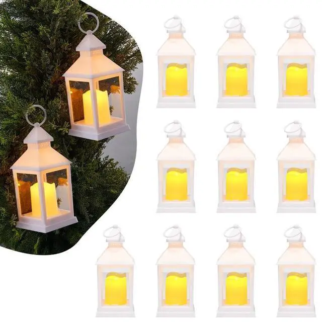 Main image of VEVOR 12 Pcs Decorative Candle Lantern, LED Electric Flameless Candle, Plastic LED Holder with Glass, Wall Hanging Indoor Porch Lanterns for Wedding Table Party Farmhouse Indoor Decor, White