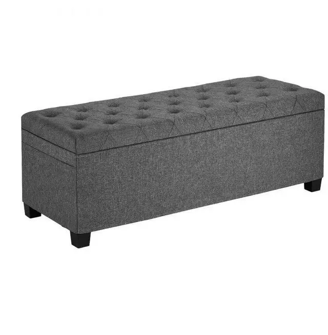 Main image of VEVOR Storage Ottoman Bench, Button-Tufted End of Bed Bench with Side Bags, Flip-up Upholstered Storage Chest with Metal Frame, Linen Bed Ottoman for Living Room, Bedroom, Entryway, Office, Grey
